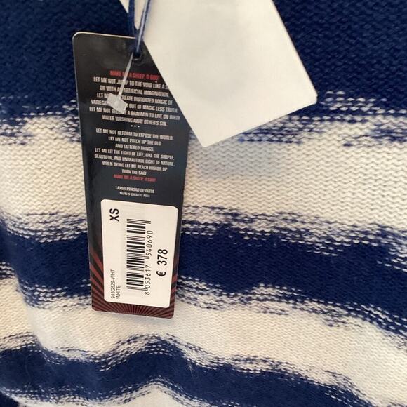 HAPPY SHEEP BLUE/WHITE NWT SWEATER SIZE XS (OVERSIZED) 20 INCH PIT TO PIT 1218 - Picture 5 of 7